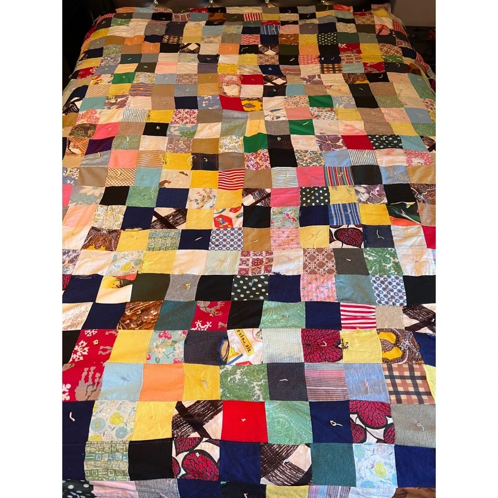 Vintage Handmade Patchwork Tied Scrap Quilt Multi‎ Color Rustic Primitive 67